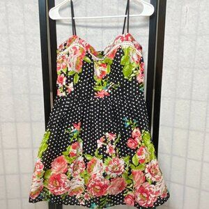 City Triangles Rockabilly 50's Style Strapless Floral Dot Mini Dress & Petticoat